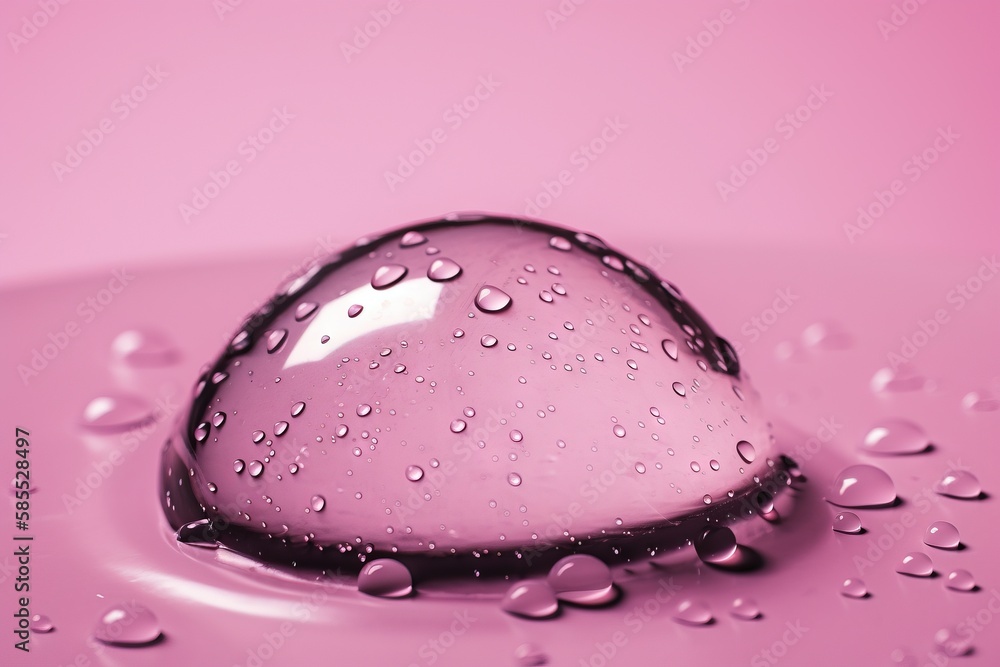Aufkleber a heart shaped object with water droplets on a pink surface with a pink background and a pink backgr