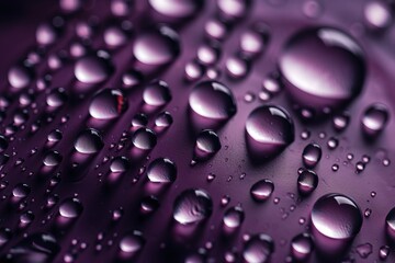  a close up of water droplets on a purple surface with a black background and a red spot in the middle of the photo, with a red spot in the center.  generative ai