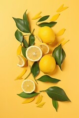 Lemon composition on yellow background. Generative AI