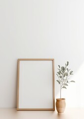 empty room with plant and a picture frame, generative ai