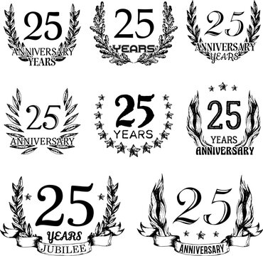 Anniversary emblems in sketch style