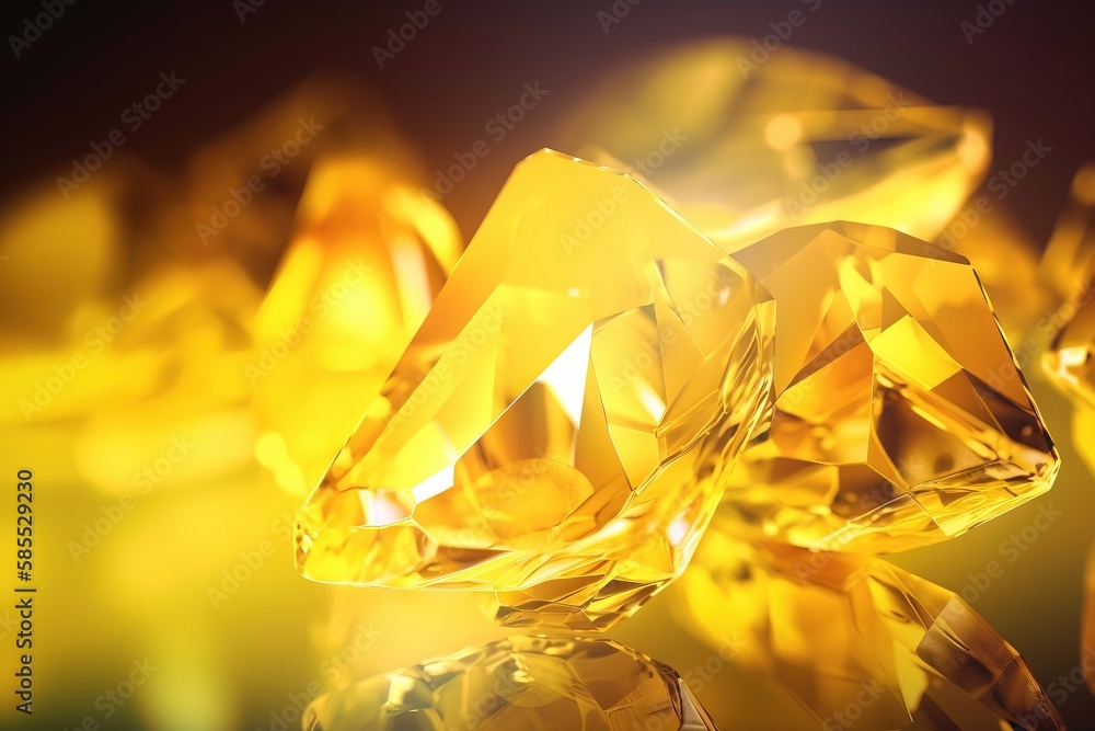 Poster a group of yellow diamonds sitting on top of a table next to a black background with a yellow light 