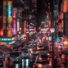 night life city with bright neon lights