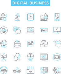 Digital business vector line icons set. Digital, Business, Ecommerce, Marketing, Advertising, Online, Retail illustration outline concept symbols and signs