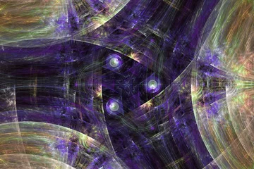 Wandcirkels Fractale golven Purple orange pattern of curved waves and shapes on a black background. Abstract fractal 3D rendering  © Eugenock
