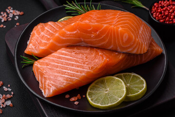 Fresh tasty raw red fish fillet with spices and herbs