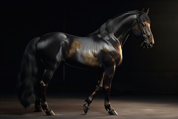 Fototapeta na wymiar Black and gold figure of a horse made with generative AI
