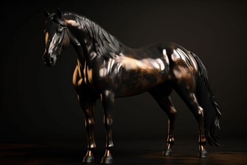 Obraz na płótnie Canvas Black and gold figure of a horse made with generative AI
