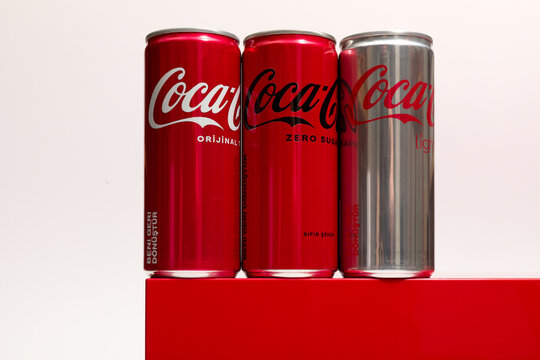 Coca-cola cans on the white background. - Istanbul, Turkey, 26 march 2023