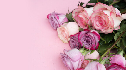 wedding or mothers day background, bouquet over plain pink background