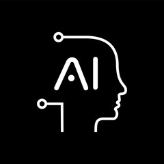 artificial intelligence icon set in line style, machine learning, smart robotic and cloud computing network digital AI technology: internet, solving, algorithm, vector illustration
