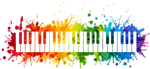 Creative rainbow musical illustration. Vector decoration element with piano silhouette and rainbow paint splashes © KsanaGraphica
