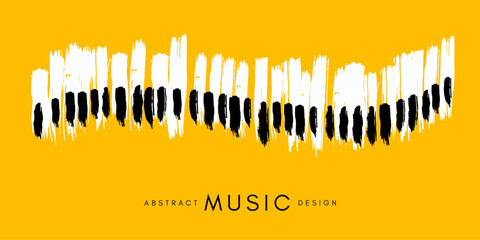 Piano concert poster. Music conceptual illustration. Abstract style yellow background with hand drawn piano keyboard.