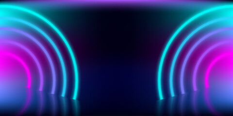 Neon modern background. Dark abstract illustration with light glowing effects. Empty futuristic scene for club or fashion design.