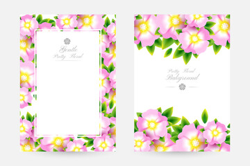 Romantic background with light pink blossoms with leaves.