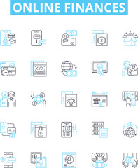 Online finances vector line icons set. Finance, Online, Banking, Savings, Investment, Credit, Loan illustration outline concept symbols and signs