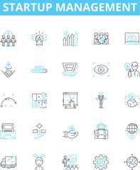 Startup management vector line icons set. incubation, capitalization, monetization, benchmarking, operationalization, staffing, ideation illustration outline concept symbols and signs