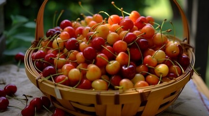 Fresh rainier cherries in the basket
