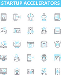 Startup Accelerators vector line icons set. Incubator, Investing, Mentoring, Fundraising, Accelerator, Innovation, Networking illustration outline concept symbols and signs