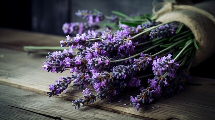lavender bouquet on wooden background banner