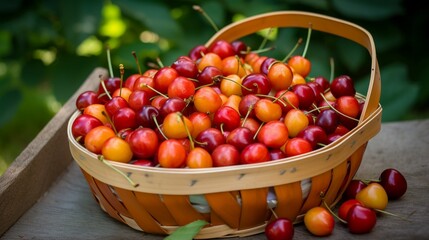 Fresh rainier cherries in the basket