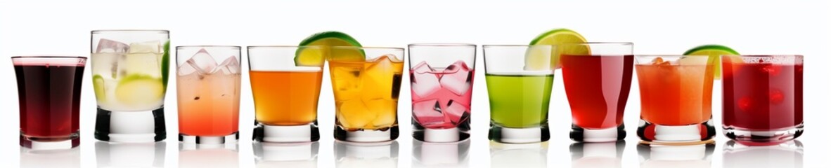 Fototapeta premium Assorted cocktail isolated on white banner