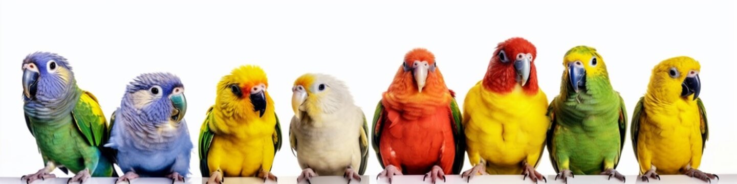 group of parrots birds banner