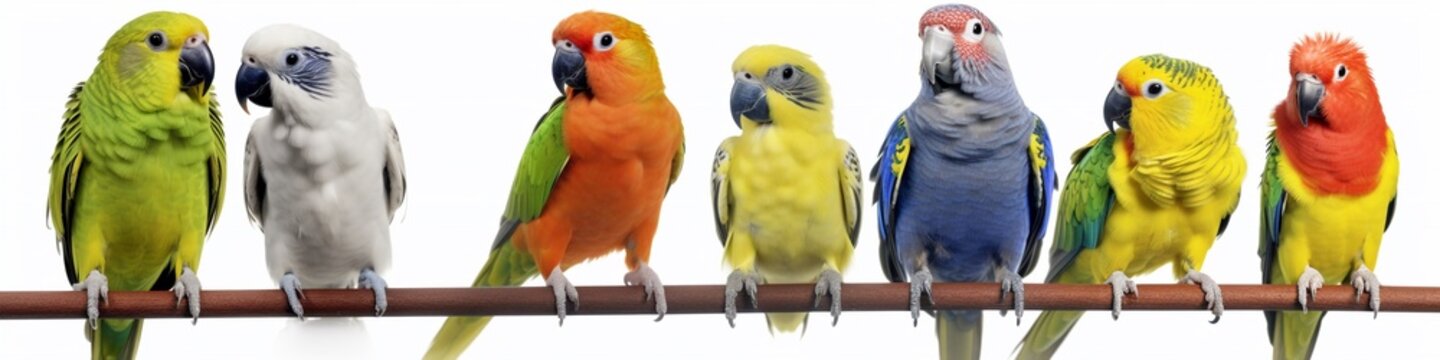 group of parrots birds banner