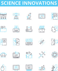 Science innovations vector line icons set. Innovations, Science, Technology, Discovery, Advancement, Progress, Studies illustration outline concept symbols and signs