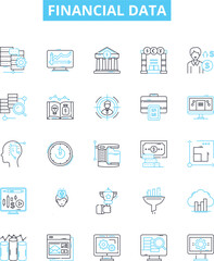Financial data vector line icons set. Finance, Data, Analysis, Investment, Bank, Accounting, Markets illustration outline concept symbols and signs