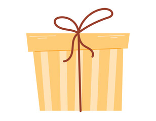 Yellow striped holiday Box with a Bow. Vector isolated cartoon Gift illustration