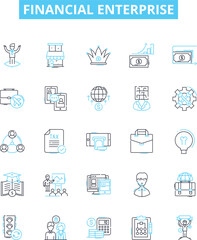 Financial enterprise vector line icons set. Finance, Enterprise, Investment, Banking, Accounting, Taxation, Wealth illustration outline concept symbols and signs