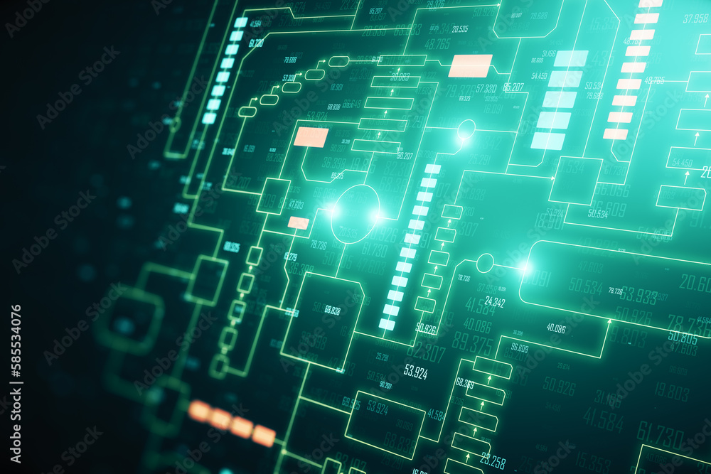 Poster abstract reative tech big data hologram on dark background. technology, future, ai, information and 