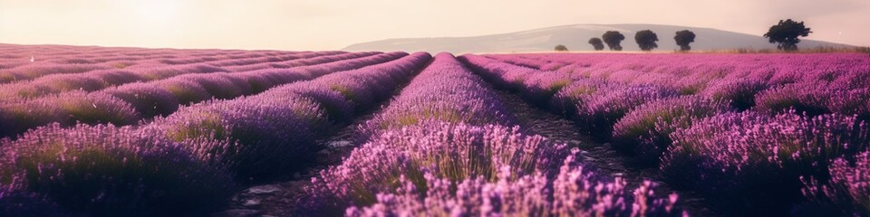 Fototapeta na wymiar Spring lavender fields banner