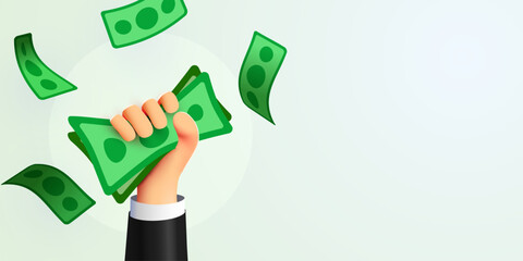3d hand holding a stack of money. The concept of financial success and income. Vector illustration