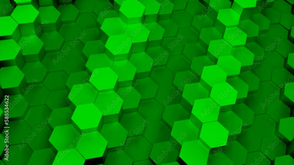 Poster smooth honeycomb like animation background. design. waves of moving up and down hexagon tiles.