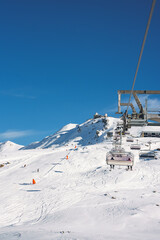 Beautiful view of Gornergrat, Zermatt, Matterhorn ski resort in Switzerland with cable chair lift...