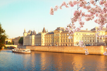 La Conciergerie - ex royal palace and prison at sunny summer day, Paris, France, retro toned