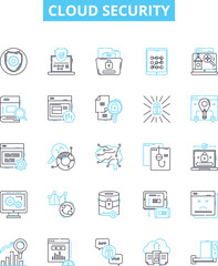 Cloud security vector line icons set. Cloud, security, infrastructure, data, authentication, compliance, encryption illustration outline concept symbols and signs