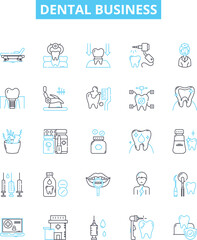 Obraz na płótnie Canvas Dental business vector line icons set. Dentistry, Oral, Hygiene, Teeth, Orthodontics, Endodontics, Prosthodontics illustration outline concept symbols and signs