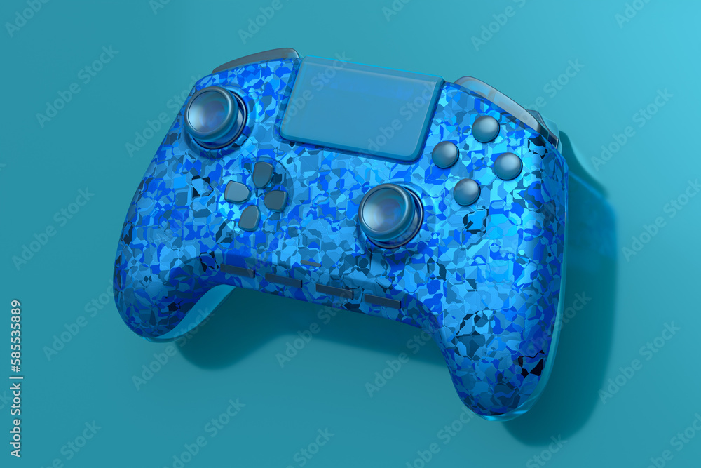 Poster Realistic video game joystick with mosaic seamless pattern on background