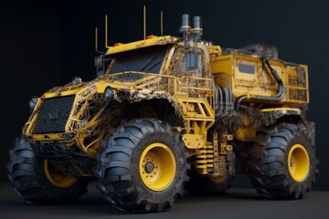 Fototapeta premium Anthracite coal mining industry, large yellow mining truck. Generative AI