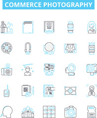 Commerce photography vector line icons set. Commerce, Photography, Portrait, Landscape, Wildlife, Nature, Still life illustration outline concept symbols and signs