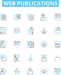 Web publications vector line icons set. Web, publications, blog, magazine, newspaper, e-books, online illustration outline concept symbols and signs