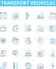 Transport vechicles vector line icons set. Car, Bus, Truck, Van, Plane, Boat, Motorcycle illustration outline concept symbols and signs