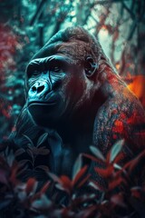 gorilla portrait abstract colorful, generative AI