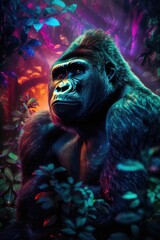 gorilla portrait abstract colorful, generative AI