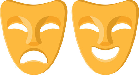 Vector theatrical emotion masks isolated on a white background. Masks of faces with joyful and sad emotions for designers, artists, theater and movie actors, conveying different states of the characte