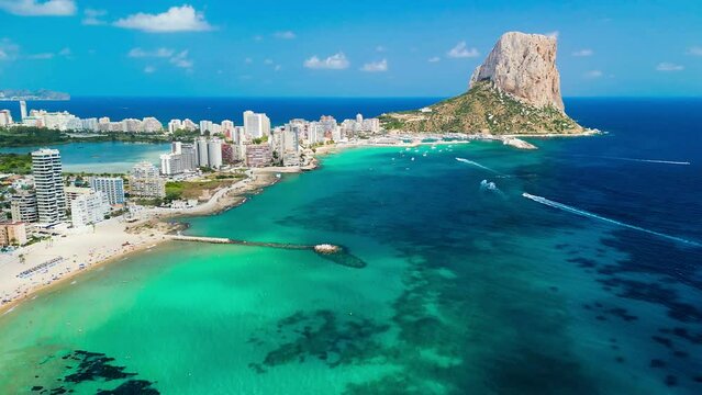 Mediterranean beach. Mountain Penyal d'Ifach. Calpe beach, Spain.