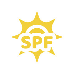 Spf sunblock glyph vector icon. Protection factor with sun fill symbol.